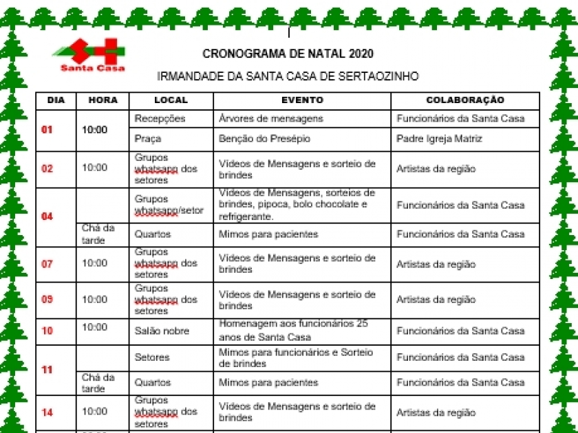 Cronograma de Natal: Santa Casa promove eventos  em comemoração ao nascimento de Jesus