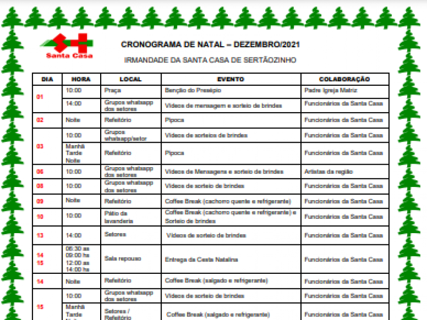 Cronograma de Natal: Santa Casa promove eventos em comemoração ao Nascimento de Jesus