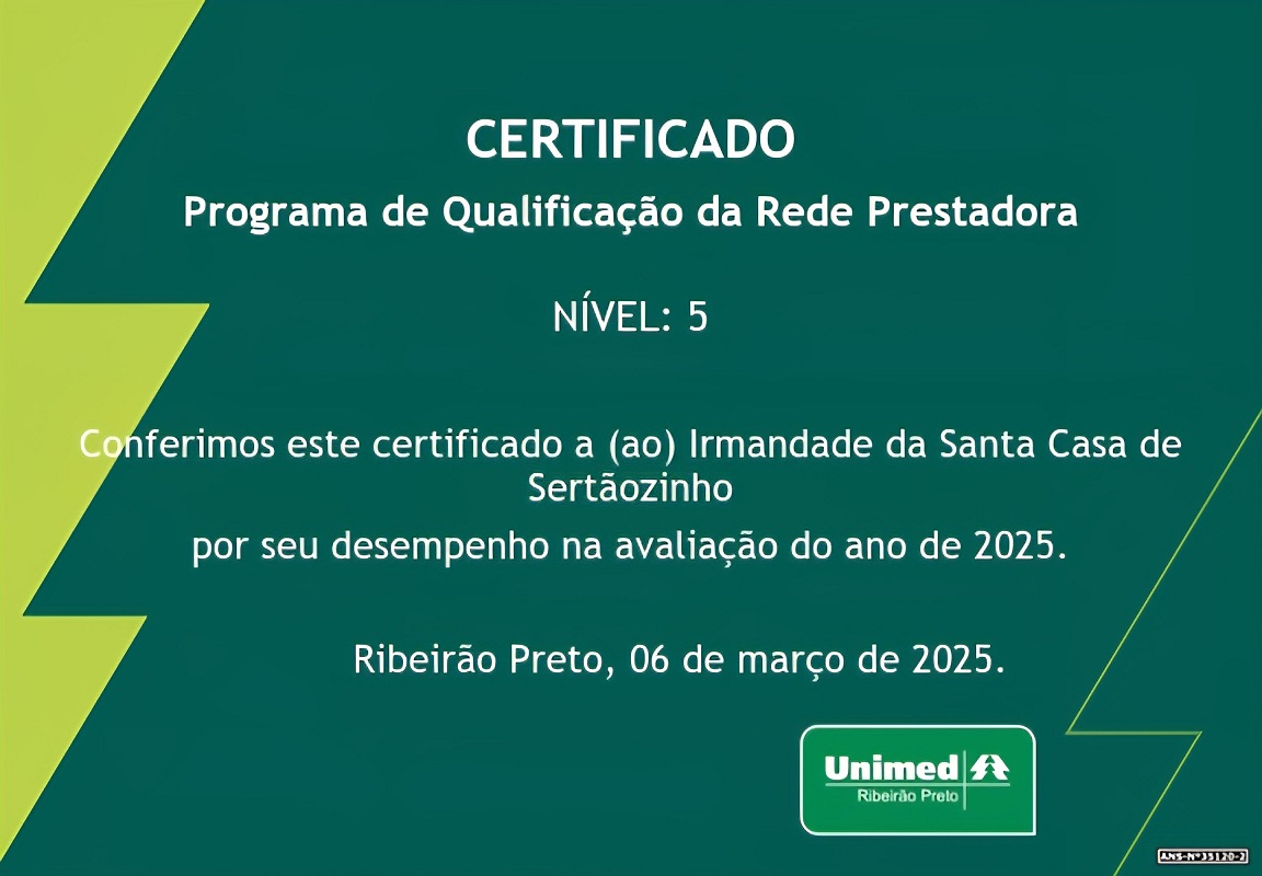 Santa Casa recebe, da Unimed, certificado de reconhecimento pelos serviços prestados