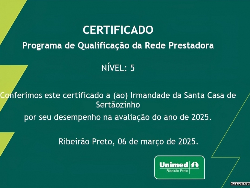 Santa Casa recebe, da Unimed, certificado de reconhecimento pelos serviços prestados