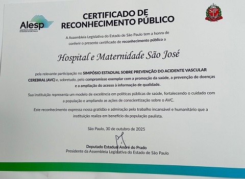 Santa Casa recebe certificado de reconhecimento público pelo trabalho de combate ao AVC