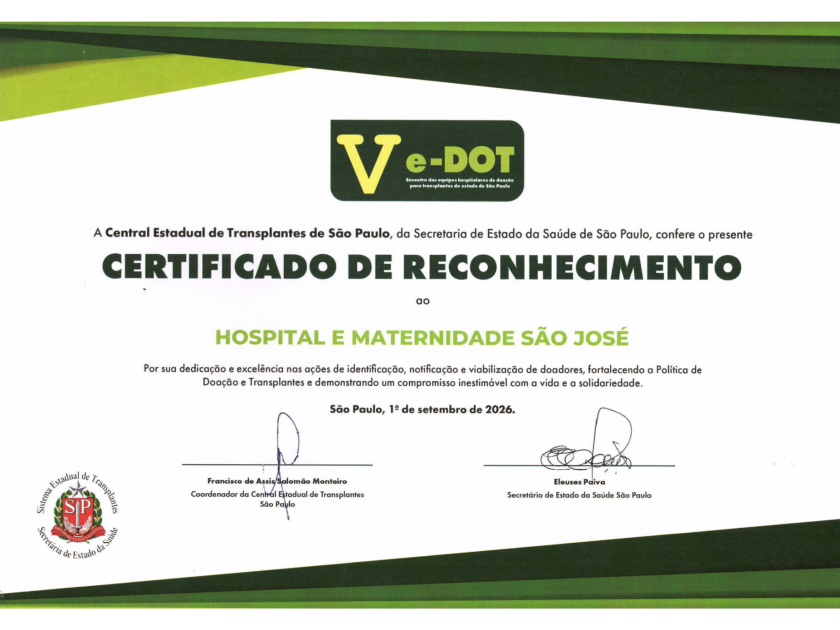 Santa Casa de Sertãozinho recebe reconhecimento estadual pela atuação na doação de órgãos